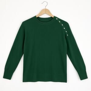 One Girl Who Women’s XL Green Crew Neck Pullover Sweater Button Trim Rib Knit